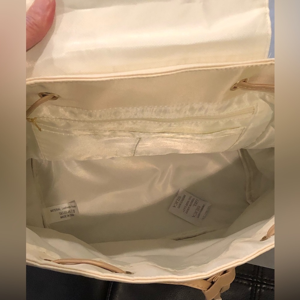 backpack-LouLu Backpack NWOT Ivory Gold Hardware Leatherette /Polyester - Picture 11 of 17